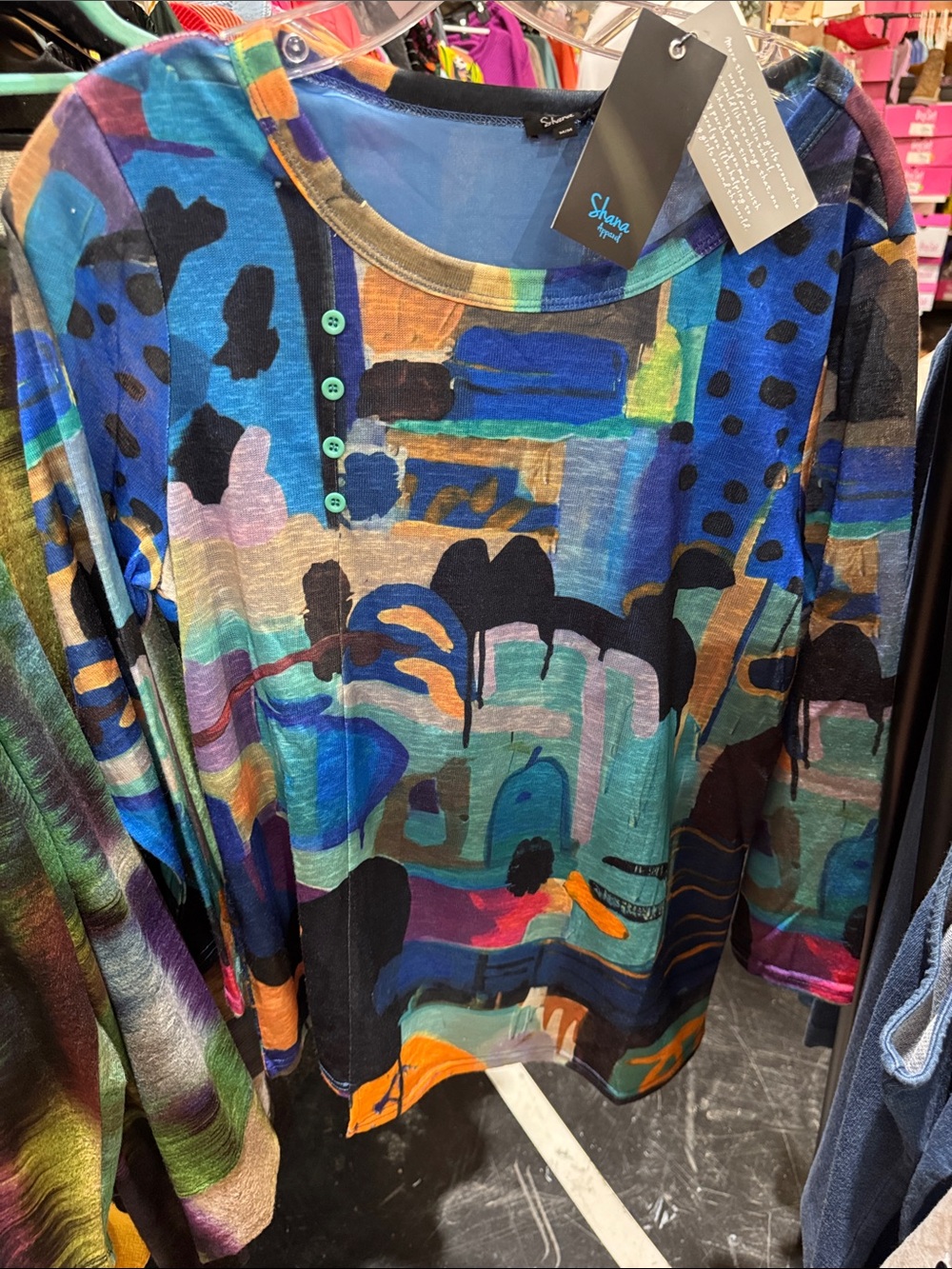 SHAN Blue Multicolor Abstract Print Top